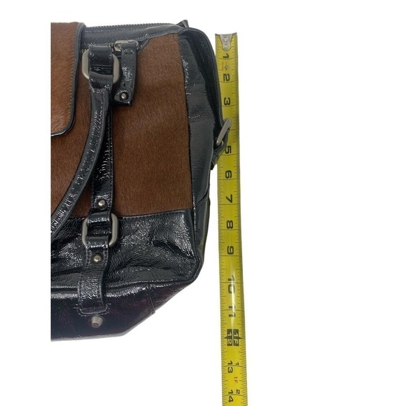 KENNETH COLE Shoulder Bag Tote Carryall Laptop Patent Leather Pony Cow Hair New - Picture 3 of 6